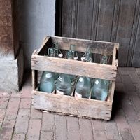 Alte Holzkiste mit 12 alten Bügelverschlussflaschen Tonetta *Etag Nordrhein-Westfalen - Nettetal Vorschau