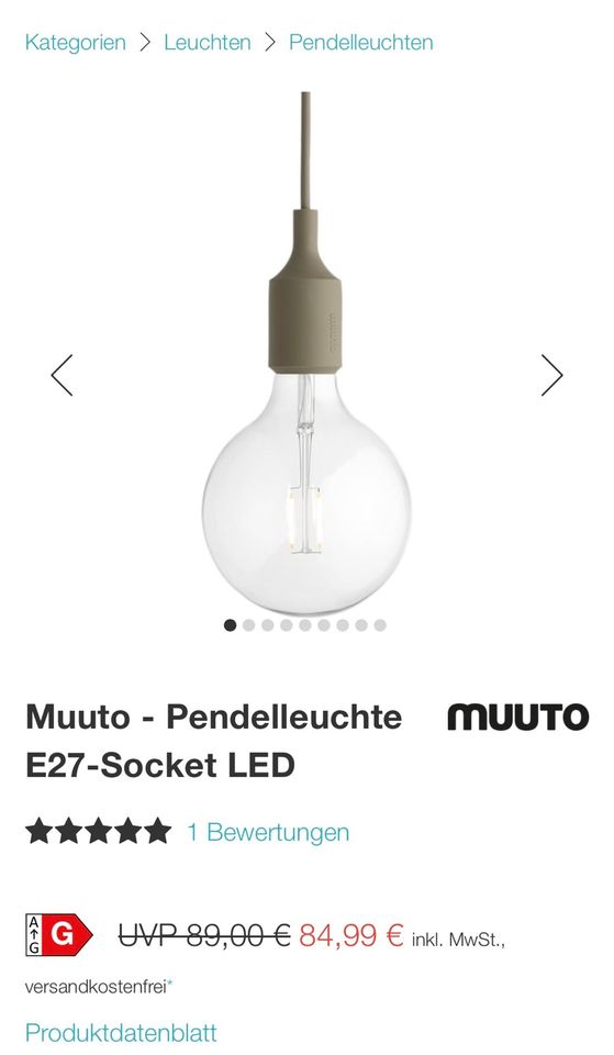 Muuto - Pendelleuchte E27 (Olive) in Lüneburg