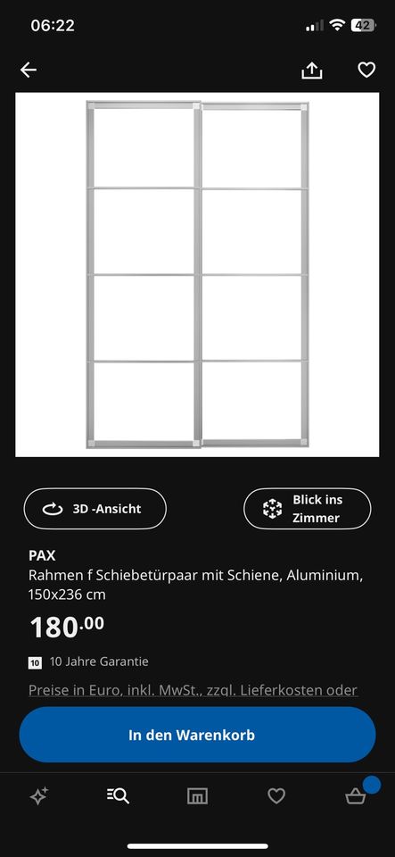 Ikea Pax Schiebetür 2x 150cmx236cm in Eberhardzell