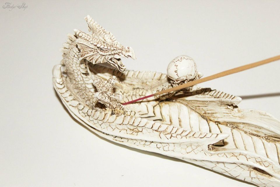 FAW weißer Drachen Räucherstäbchenhalter 26 x 6 x 8 cm in Striegistal