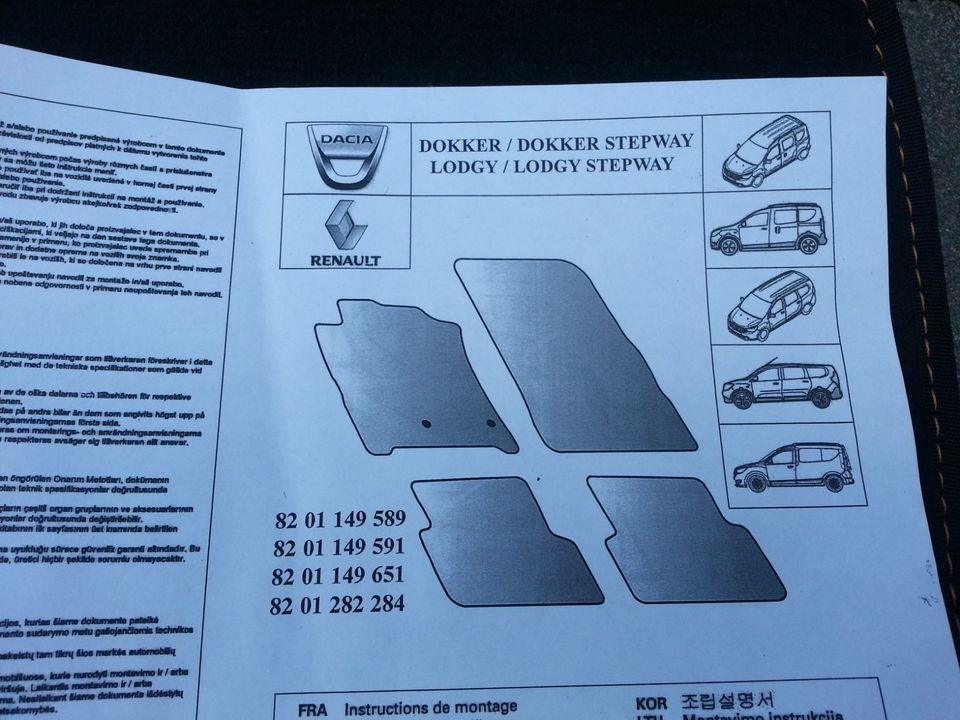 Dacia  Fußmatten Set  Dokker Lodgy    Stepway in Coburg