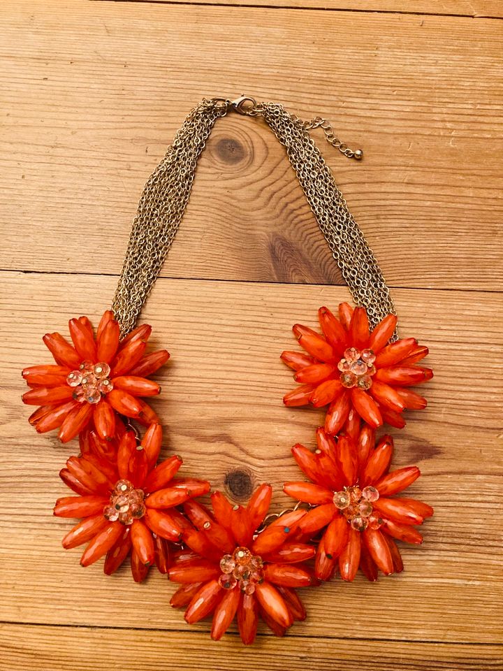 Statement Kette Blume Gold orange in Grunow