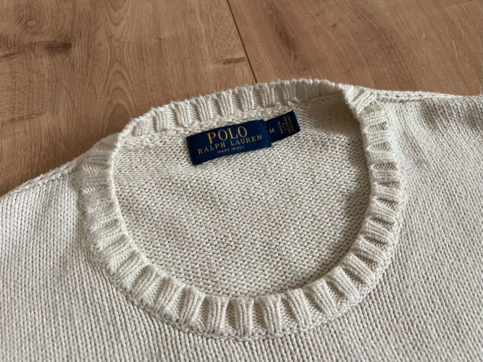 Polo Ralph Lauren Sweater Pullover Strick Wolle Beige M Flagge in Mühldorf a.Inn