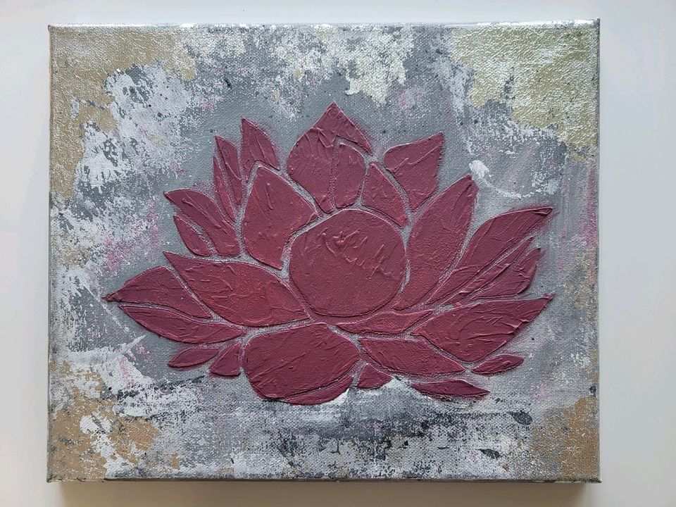 Acrylbild 25x30 Lotus Mandala Silber Effekt Unikat Gemälde in Aulendorf