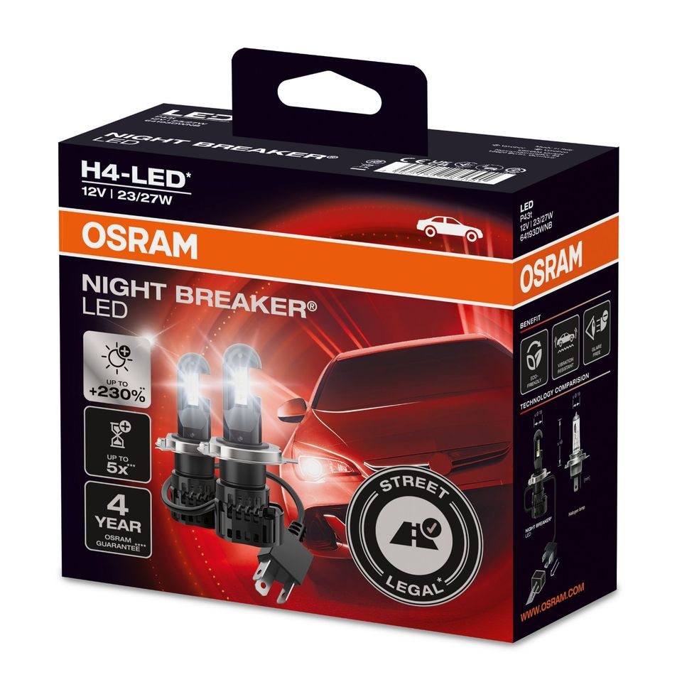 Osram LED H4 NIGHT BREAKER LED-Nachrüstlampe +230% mehr Licht 2ST in Calden