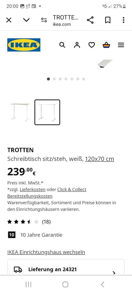 Ikea Schreibtisch Trotten höhenverstellbar in Lütjenburg
