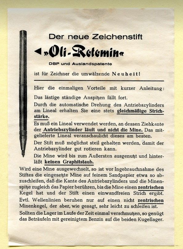 sehr seltender Patent Fall-Belistift OLI ROTOMIN aus 1949 (Neu) in Bremen