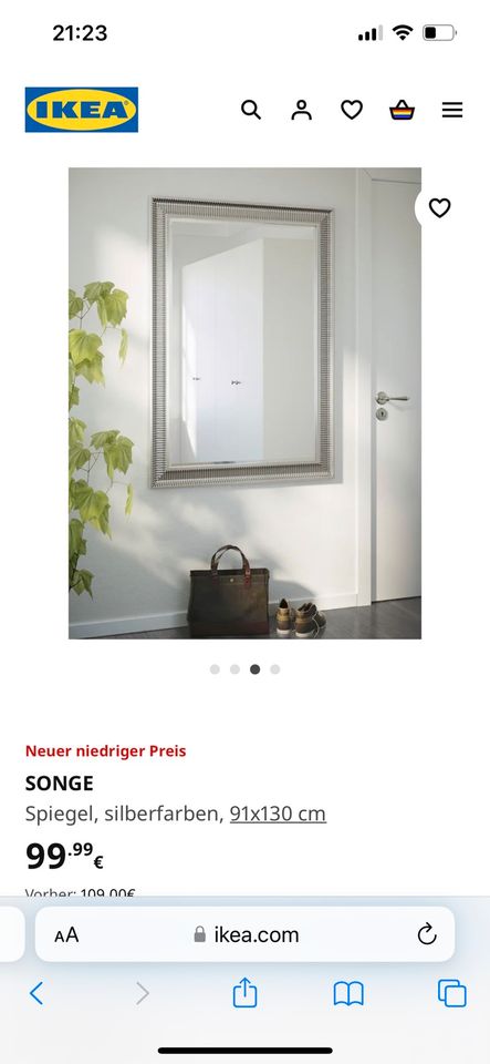 Ikea Spiegel Silber Songe 91x130cm wNeu in Goldberg