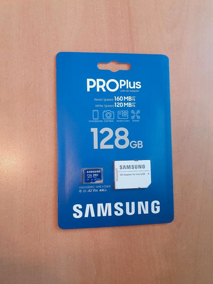 Samsung Pro Plus 128 GB micro SD Karte mit SD Adapter, neu in Windorf