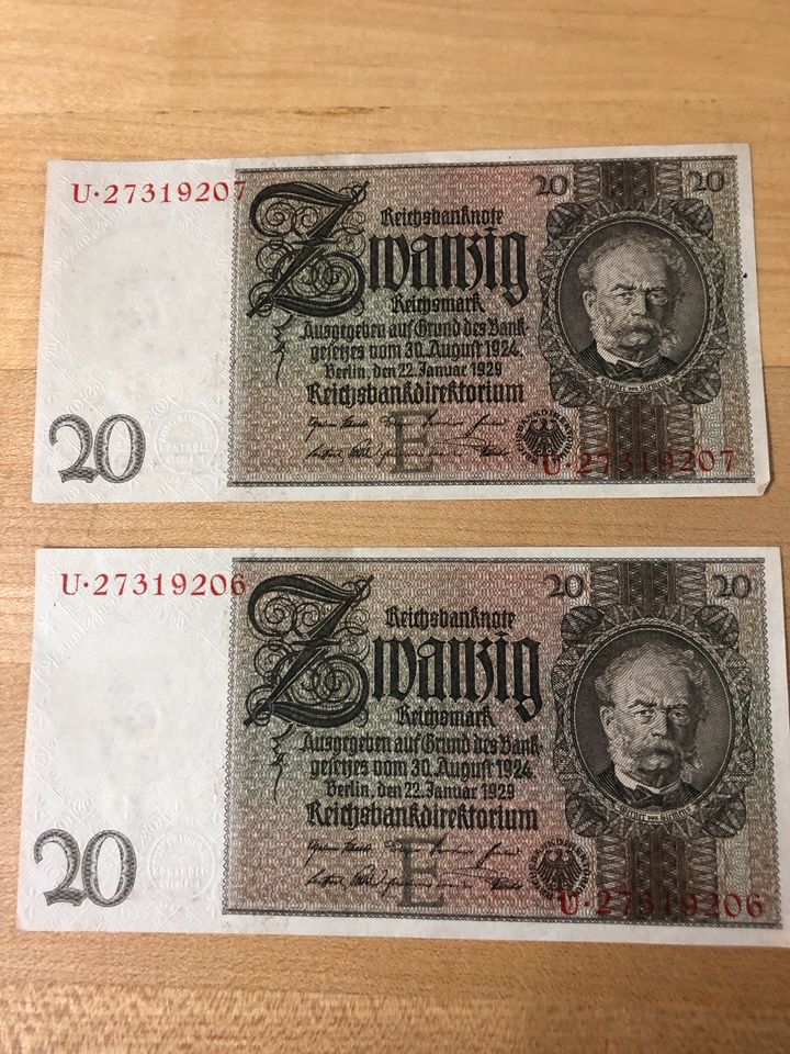 20 Zwanzig Reichsmark aus 1929 Schein Geldschein in Weiterstadt