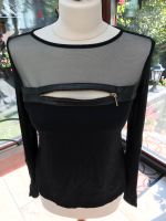 ♦️Extravagantes Langarm-Shirt mit Lederaplikation schwarz♦️ Brandenburg - Guteborn Vorschau