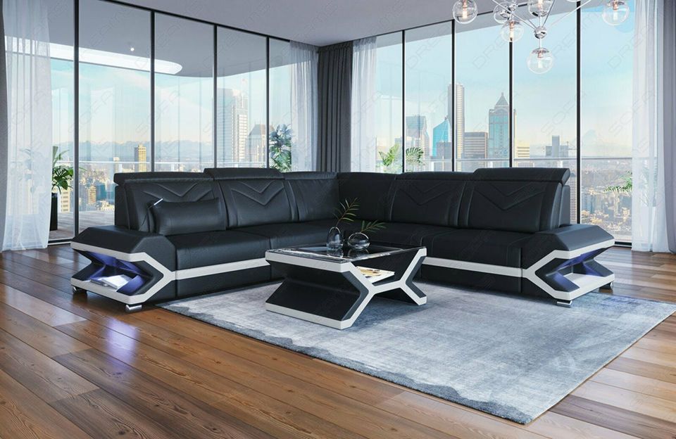 Leder Ecksofa Sorrento L Form Ledercouch modern mit LED Couch in Berlin