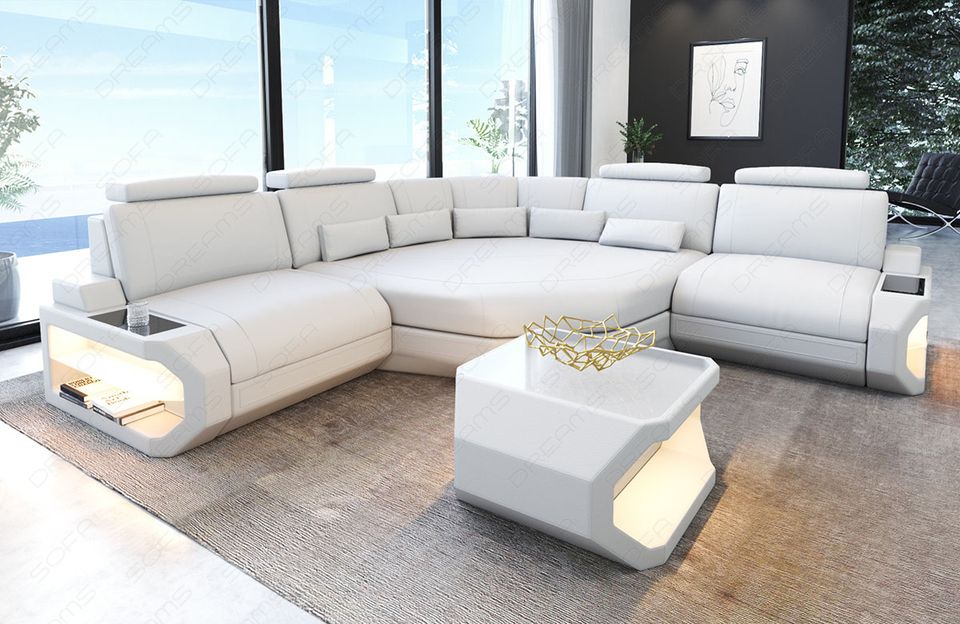 Leder Ecksofa Asti Mini mit großer Relax Ecke und LED Beleuchtung in Berlin