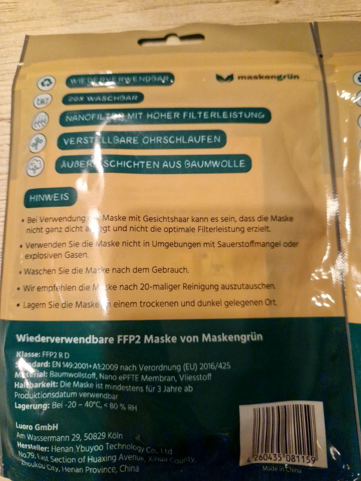 NEU 2x FFP2 R D Maske wiederverwendbar waschbar Stoff maskengrün in Chemnitz