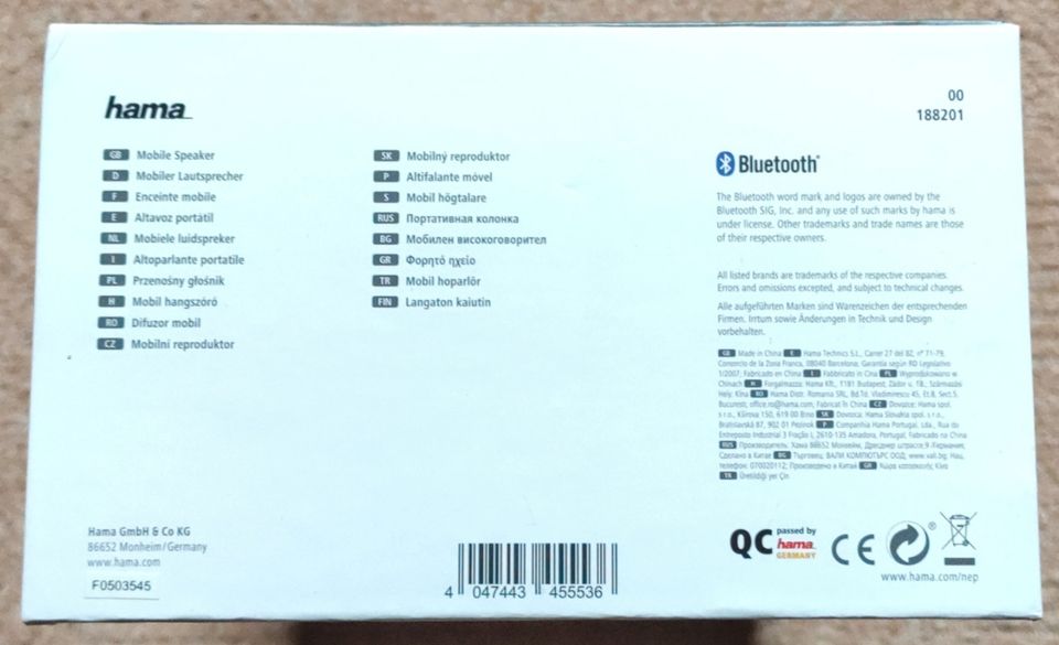 HAMA Mobiler Bluetooth®-Lautsprecher “Pipe 2.0“, neu ungeöffnet in Altenburg