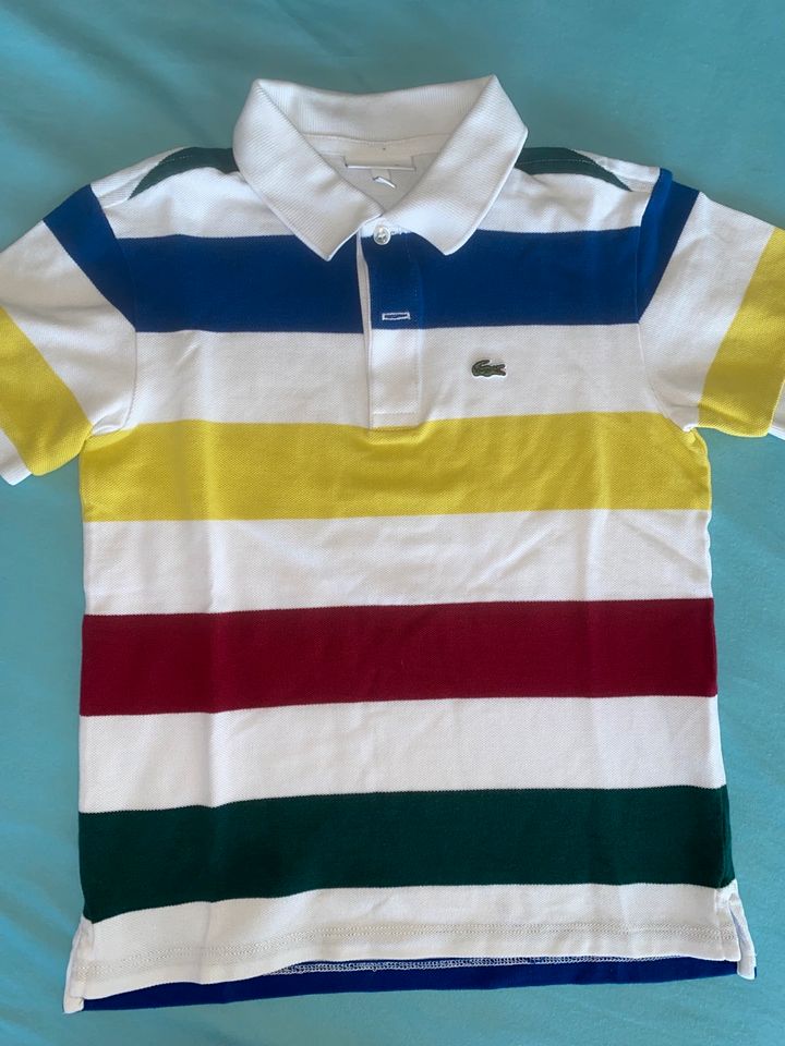 Lacoste Poloshirt Gr. 140 Polo Shirt weiß getreift in Kitzingen