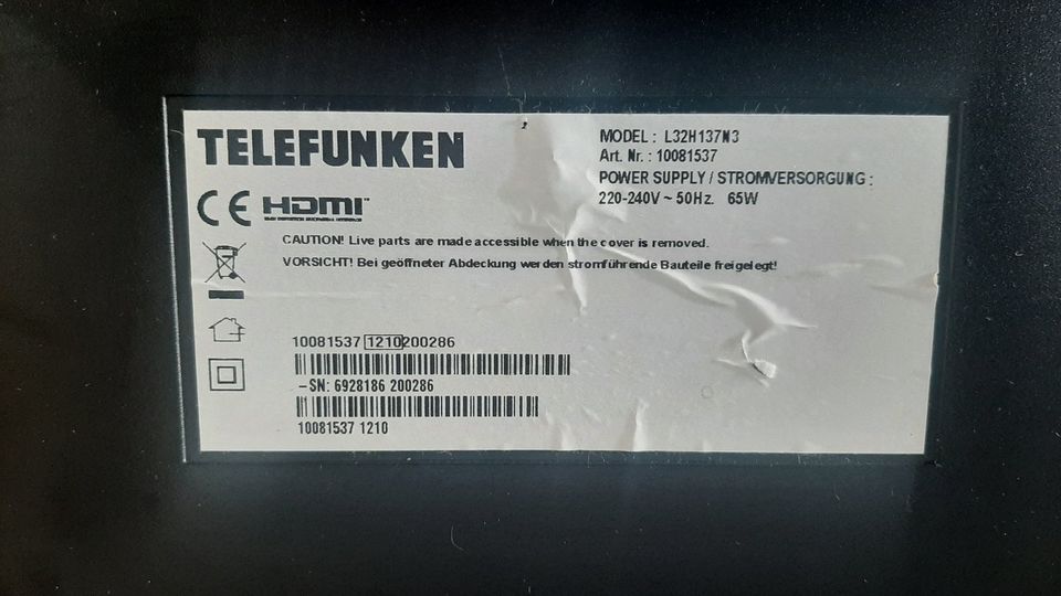Telefunken HD TV 32 Zoll LED TribleTuner Teletext HDMI Satellit in Luckenwalde
