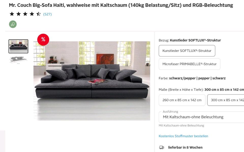 NEUES BIG SOFA Mega XXL -Lieferung sofort- statt 1897,-für nur in Ducherow