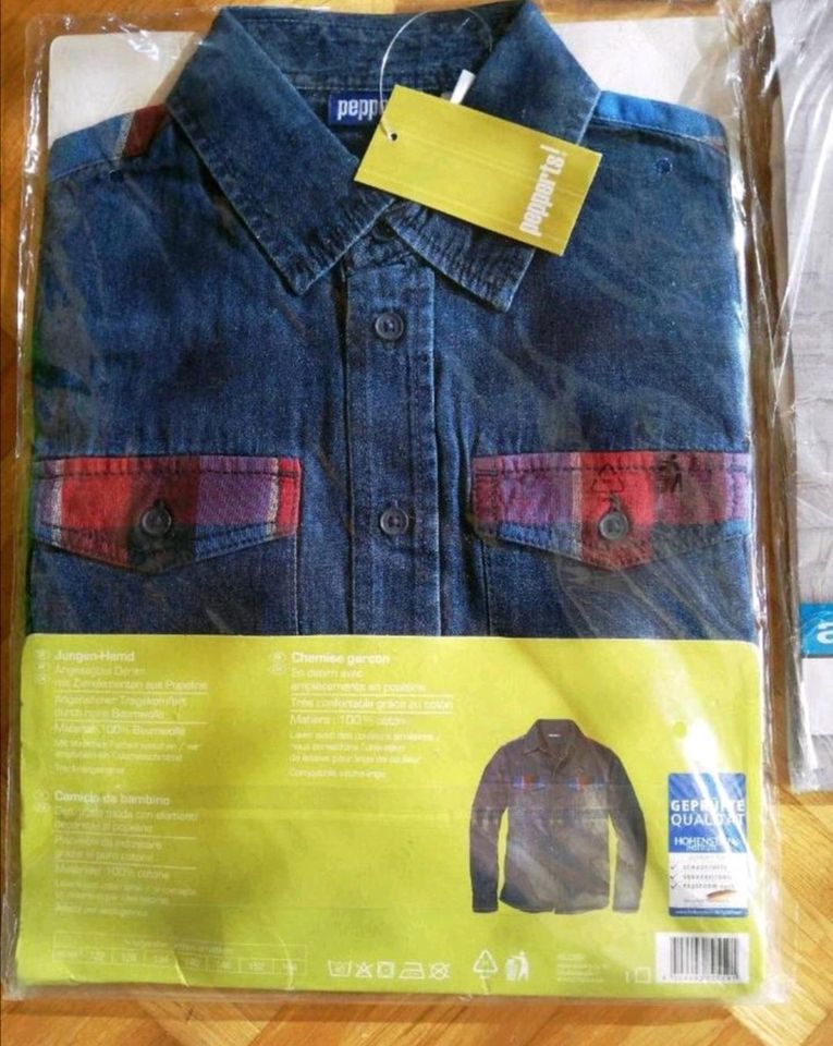 Hemd NEU OVP Größe 134 140 kariert weiß fein Jeans 100% Baumwolle in Wehrheim