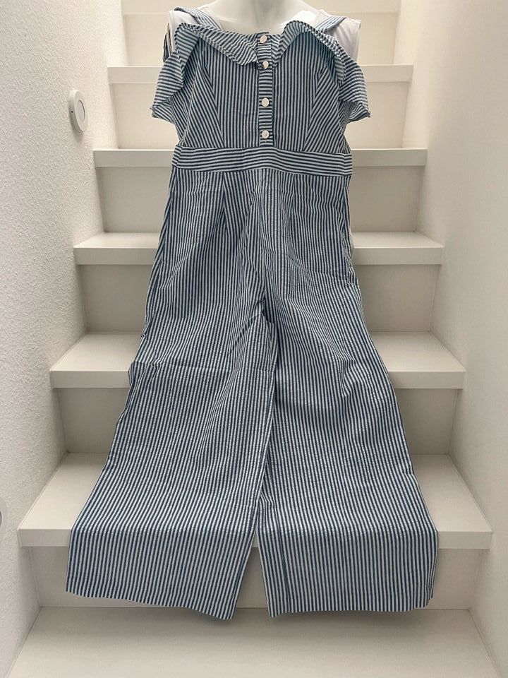 Zara Overall Marinestyle S weiß blau A-Linie Marlene Hose Jumpsui in Weil der Stadt