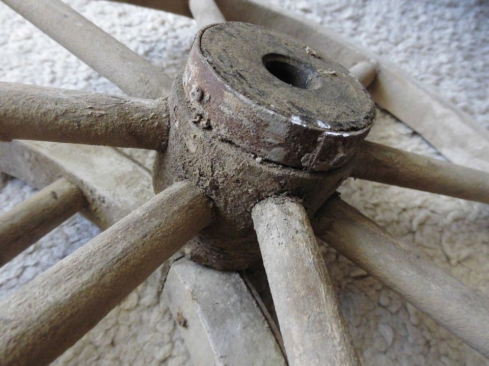 Zwei Wagenräder, Holz Räder Speichenräder, alt, eingefasst in Eis in Tübingen