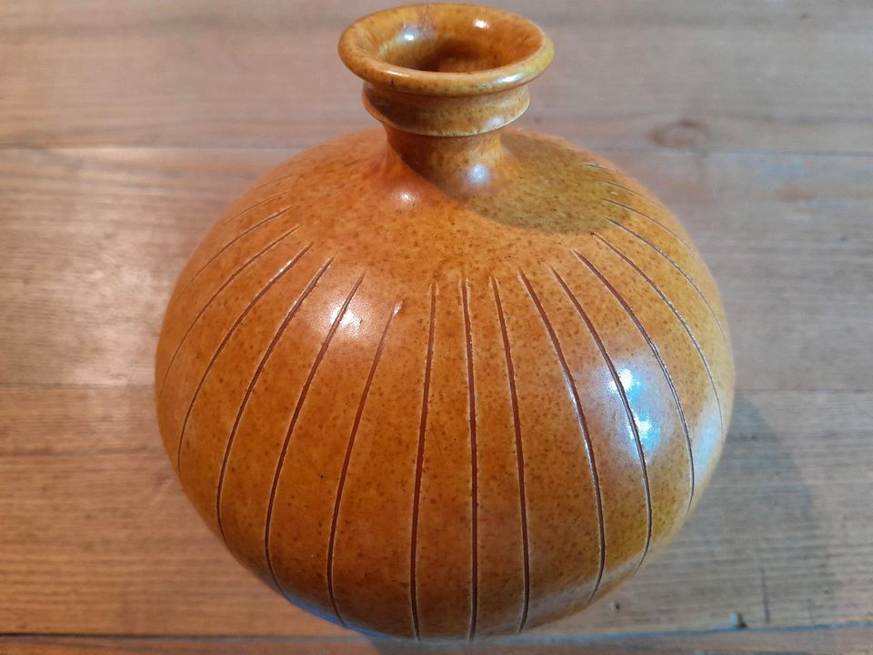 WILHELM KAGEL Vase Keramik Ritzdekor senfgelb ~1960 / 1970 in Neu Ulm