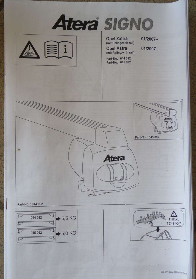 Atera Dachträger Signo 044092 Stahl Grundträger Opel Zafira mit R in Reckendorf