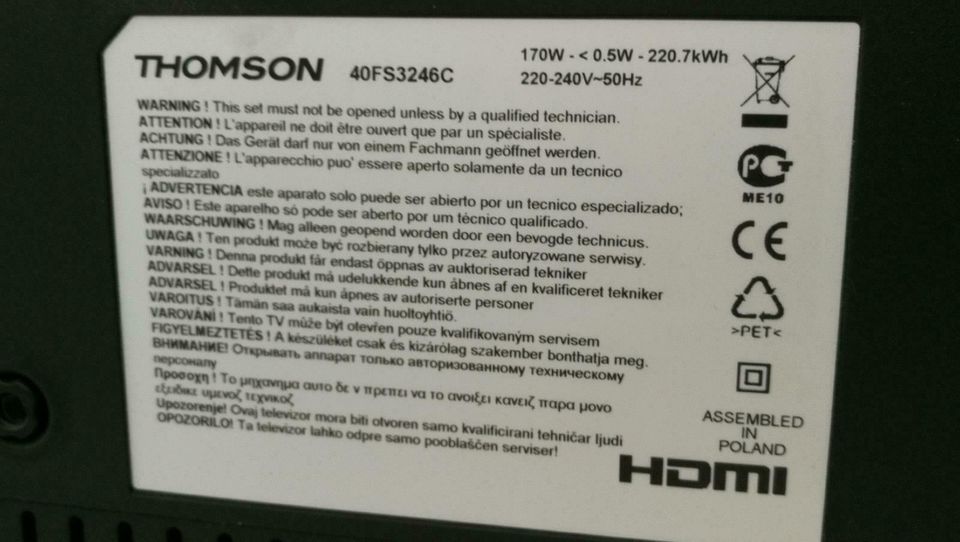 Thomson LCD-Fernseher 40 Zoll Full-HD schwarz (40FS3246C) in Winnweiler