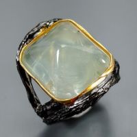 Designerring-925er Silber-14ct Gold m großem Prehnite-RG18-57 Nordrhein-Westfalen - Nettersheim Vorschau