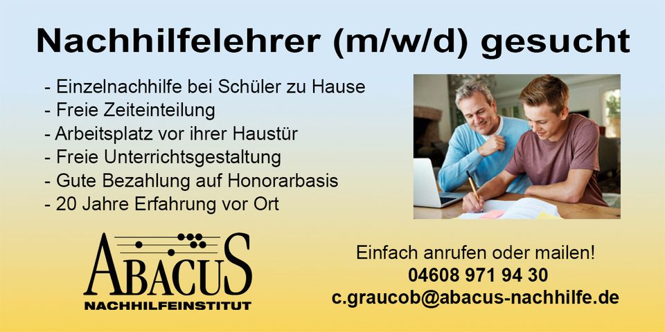 Nachhilfelehrer/In (m/w/d) gesucht in Struvenhütten