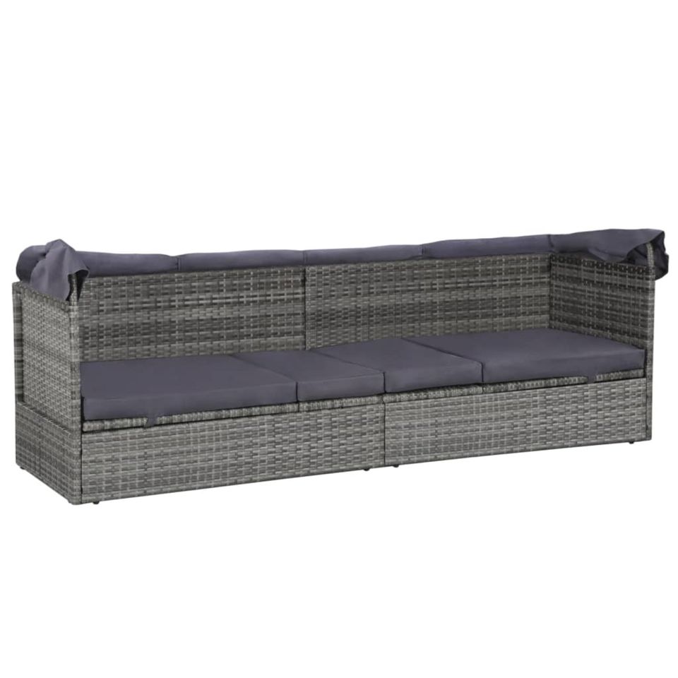 Gartenlounge Gartenbett mit Baldachin Grau 205×62 cm Poly Rattan in Bad Kissingen