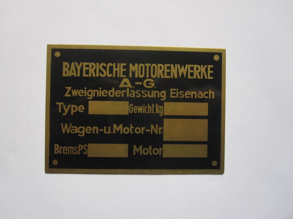 BMW Dixi Typenschild NOS Oldtimer in Wernrode