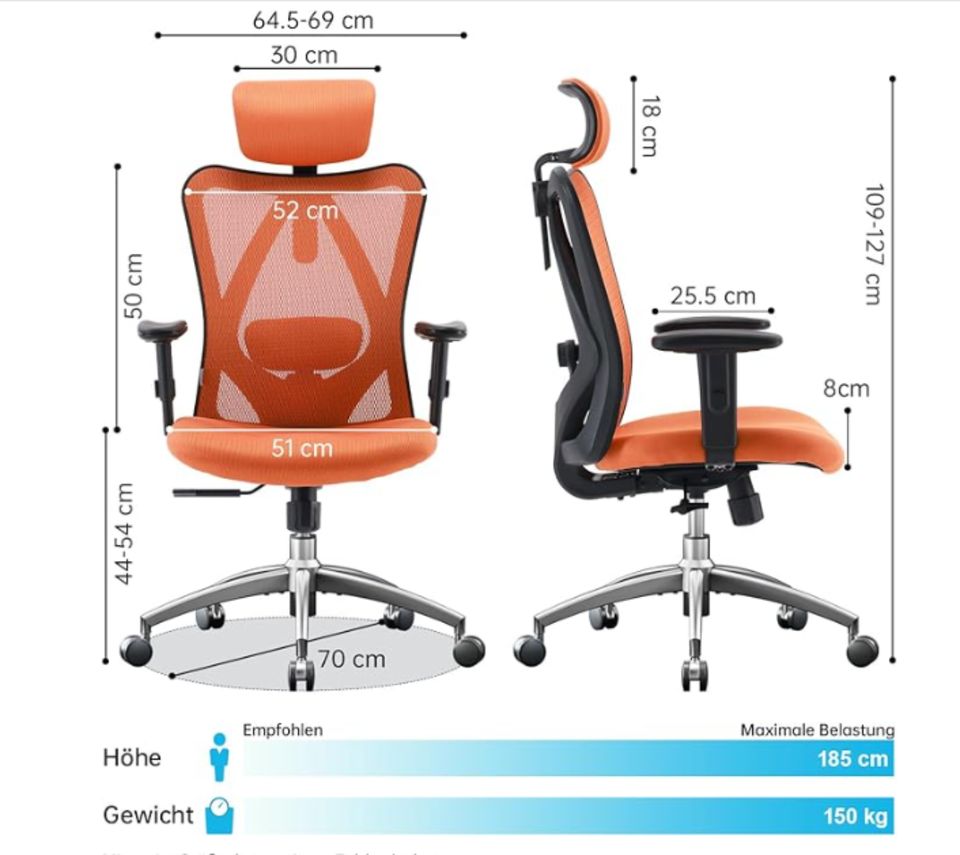 Swivel Chair With Adjustable Lumbar Support, Headrest And Armres in Wuppertal