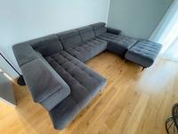 Graphitfarbene Wohnlandschaft Sofa Velours + Hocker Niedersachsen - Vechelde Vorschau
