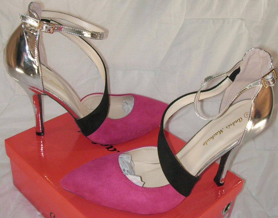 Elegante Spangen Silber-Fuchsia High Heels Pumps gr.45 uvm. in Duisburg