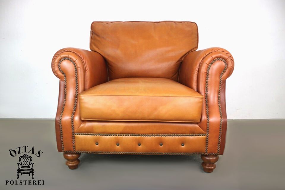 Chesterfield Sessel Echtleder Cognac Einsitzer Sofa Englisch in Berlin