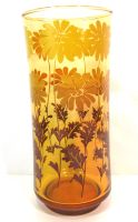 Vase aus Glas - 70er Jahre - getönt - mit Blumenmotiv -gelb-braun Hessen - Biebesheim Vorschau