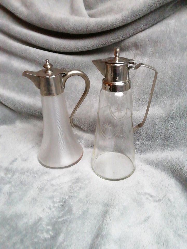 2 Jugendstil Karaffen, Glas Karaffen mit Metallmontur ⭐ in Syke