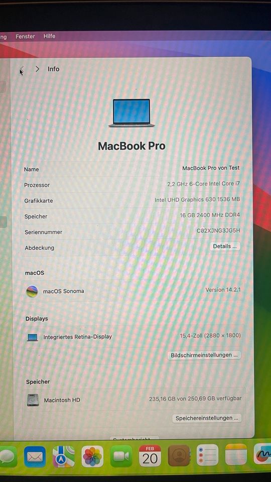 MacBook Pro 2018 15 Zoll - i7 16GB Ram 256GB Radeon Pro in Kaufering