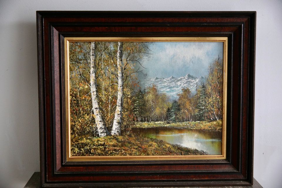 L Stimmungsvolles Wald-Gebirge-See-Alpen-Öl-Gemälde in München