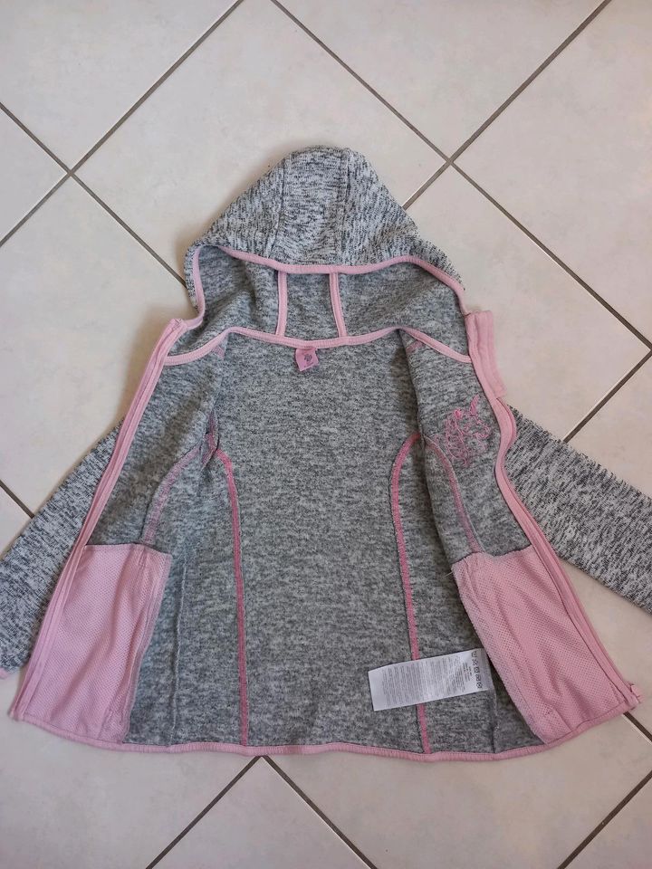 Wollstrickjacke Gr. 122 grau rosa | Übergangsjacke mit Kapuze in Heilbronn