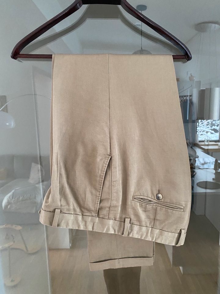 Massimo Dutti Chino Hose Leinen beige Umschläge Gr. 46 Slim Fit in Konstanz