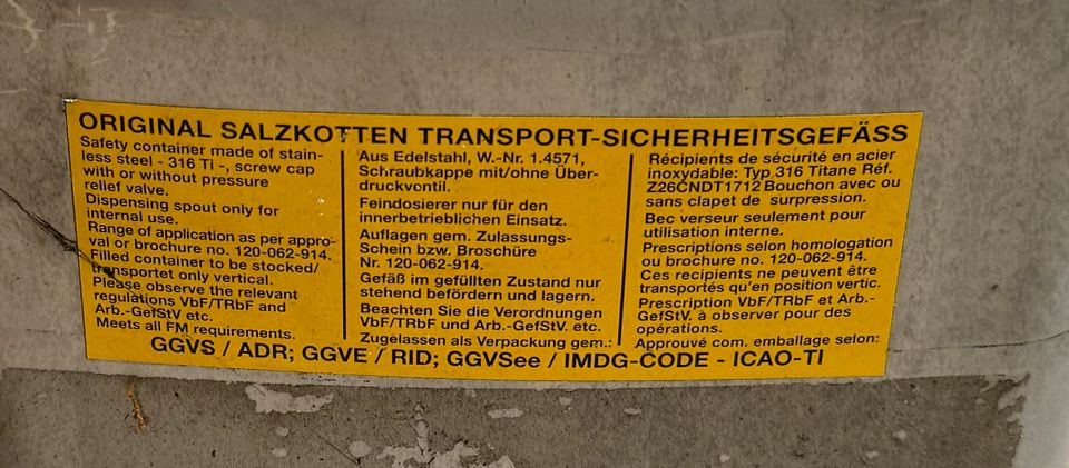 20 Liter ORIGINAL SALZKOTTEN TRANSPORT-SICHERHEITSGEFÄSS in Nürnberg (Mittelfr)