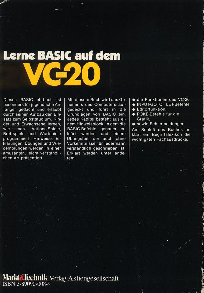 VC- 20 Computer Buch/ Book "Lerne BASIC auf dem VC-20" in Dresden