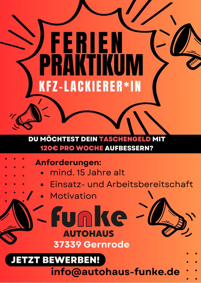 Ferien-Praktikum / Praktika KFZ-Lackierer*in in Gernrode (Eichsfeld)