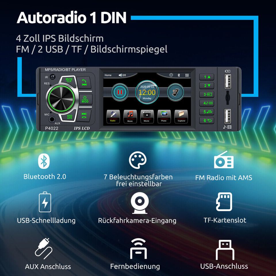 Autoradio 1 DIN Autoradio mit 4 Zoll Bluetooth Rückfahrkamera NEU in Berlin