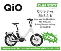 E-Bike Qio EINS A-8 weiss Kompaktrad Bosch 400 WH Niedersachsen - Ostrhauderfehn Vorschau