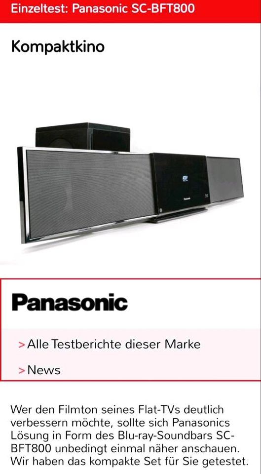 Heimkinosystem Panasonic SC-BFT 800 Blu ray in Langenhagen