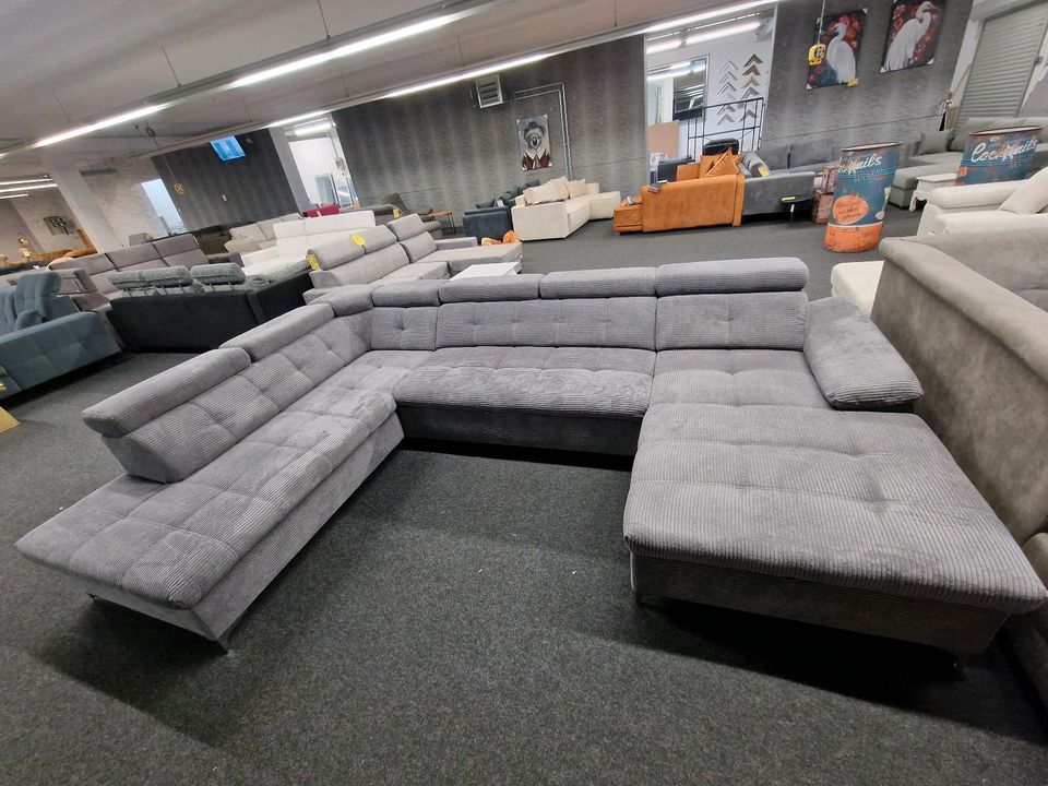 Sofa XXL- Wohnlandschaft U-Form Cord grau mit Schlaffunktion und Bettkasten Möbel Wurm in Osnabrück