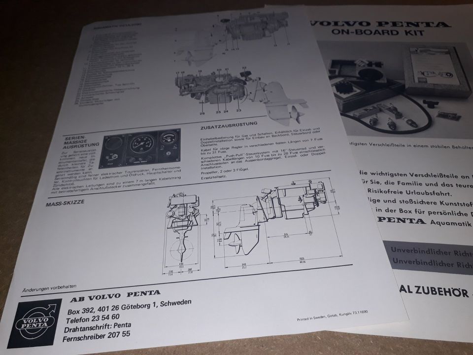 Volvo Penta Aquamatic D21/270 Bootsmotor Prospekt ca. 1970 in Hamburg